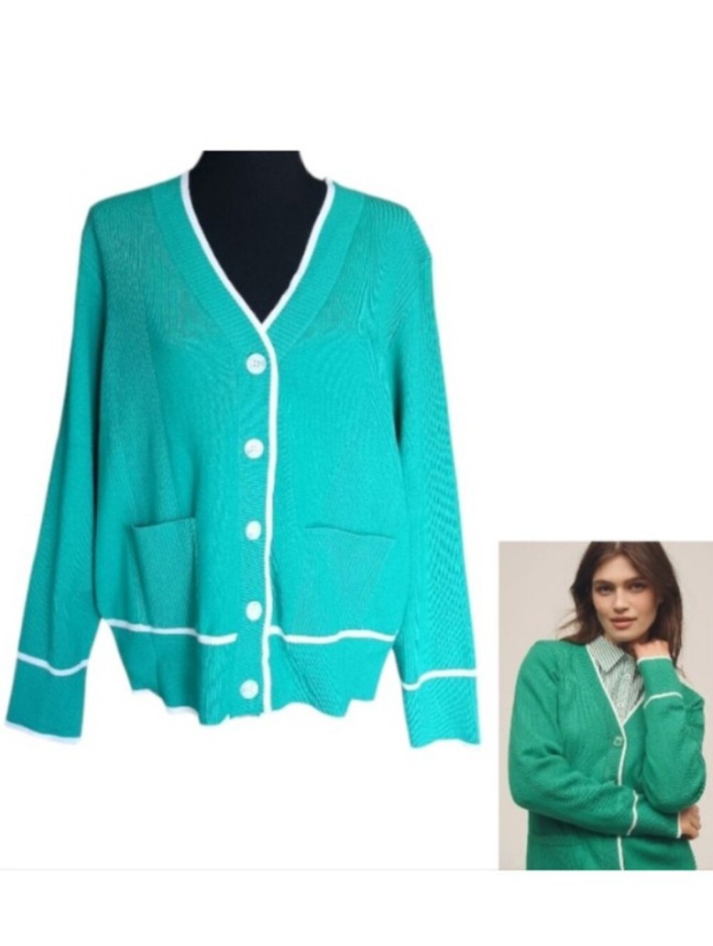 Varsity Contrast Tipped Cardigan Sweater